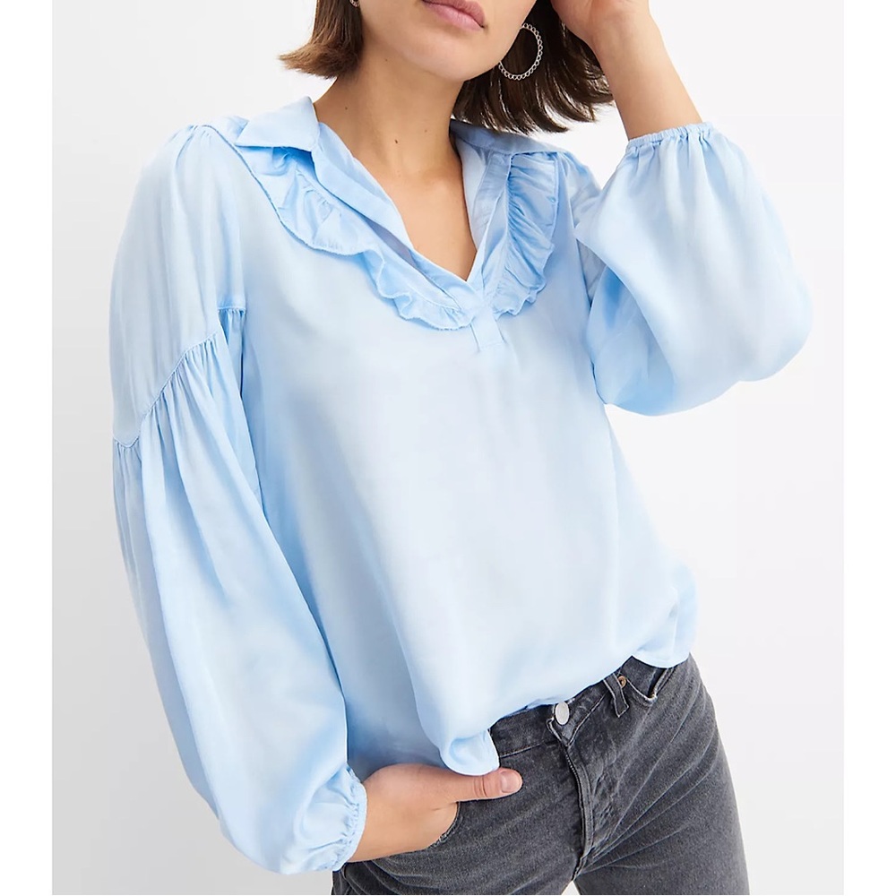 Anthropologie Sz M Pink Ruffled Satin Blouse by Amadi